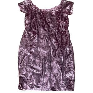 Aidan by Aidan Mattox Short Sleeve Sequin Sheath‎ Dress Pink Rose Gold Size 14